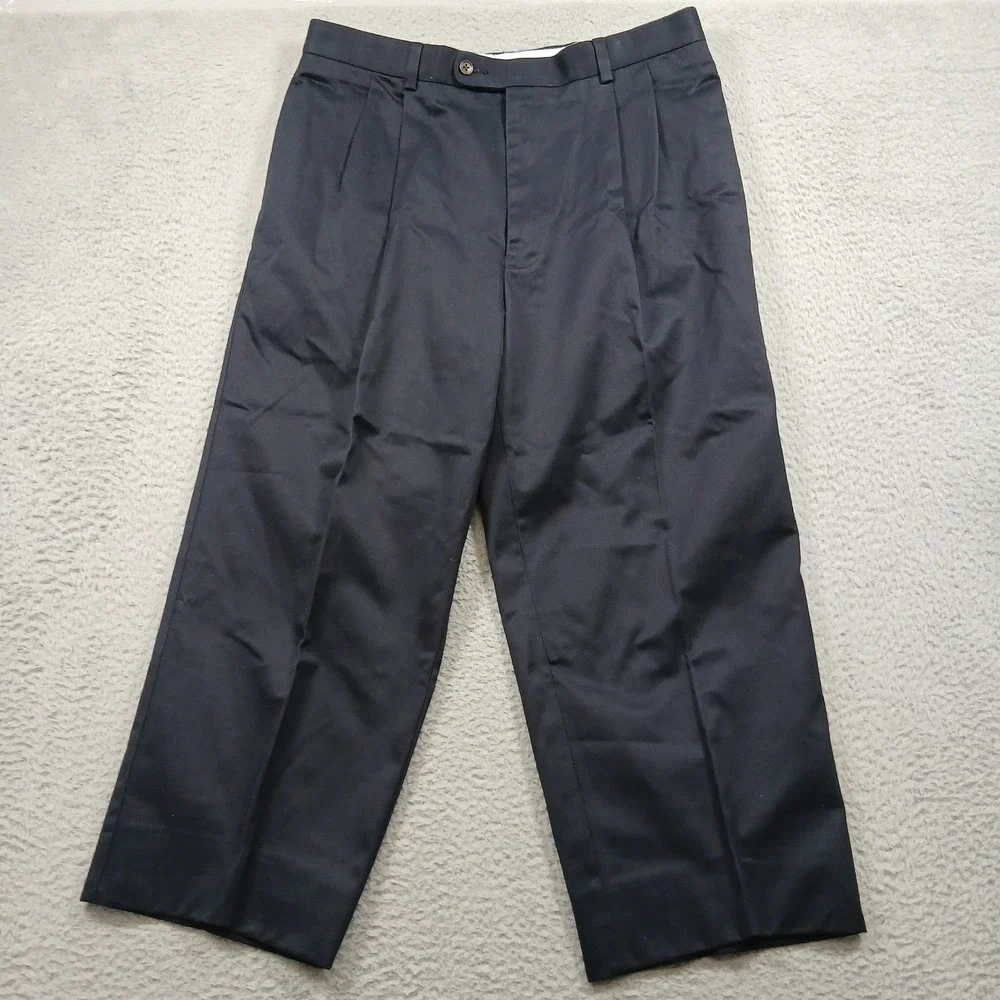 Joseph & Feiss Pleated‎ Dress Pants Mens 38x32 Navy Blue 100% Cotton Chino